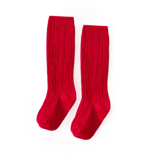 red knit knee high socks