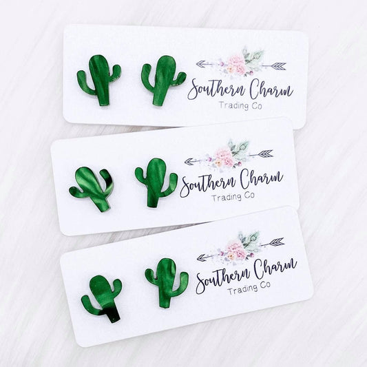 Iridescent Green Cactus Earrings