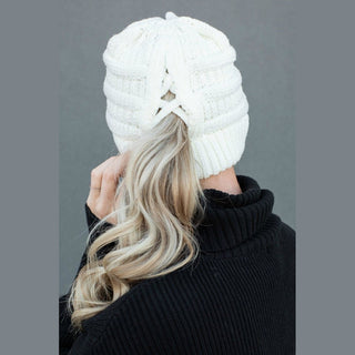 CC criss cross ponytail beanie