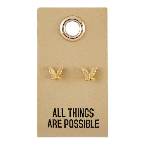 leather tag butterfly earrings