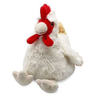 White plush chicken Warmies microwavable lavender heating toy with red comb and fluffy texture