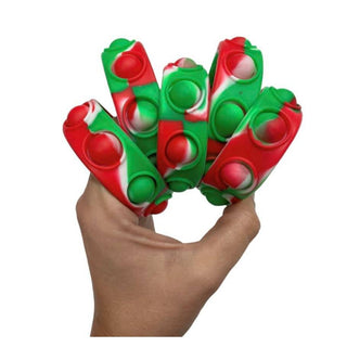 Red green and white marbled silicone popper bracelets with festive swirled pattern and circular fidget bubbles for kids