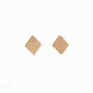 Gold-toned diamond stud earrings with matte brass-plated finish and surgical steel posts