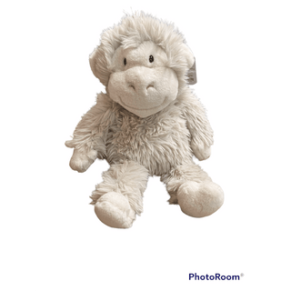 Cream FabFuzz Popcorn Monkey plush with shaggy faux fur, button eyes, and tip-dyed texture