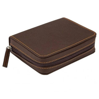 Brown textured vegan leather tool kit with tan stitching showcasing sturdy fold-over construction
