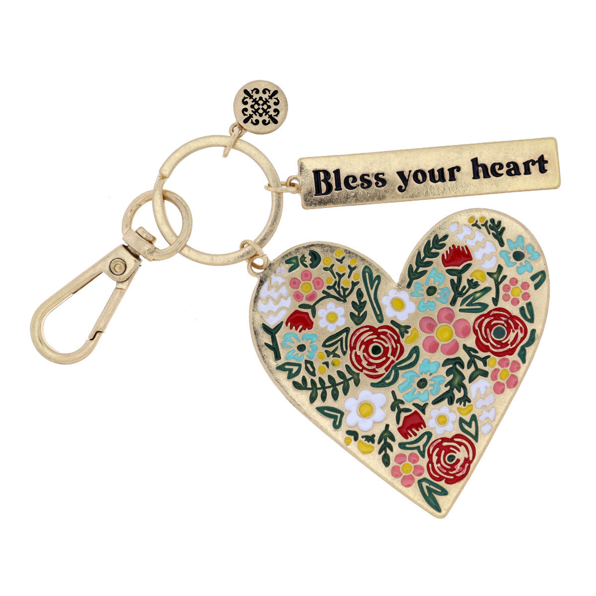Floral Heart Bless Your Heart Bar Keychain