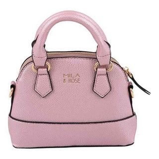 Dusty rose pebbled faux leather girl's handbag with gold embroidery and tassel pull