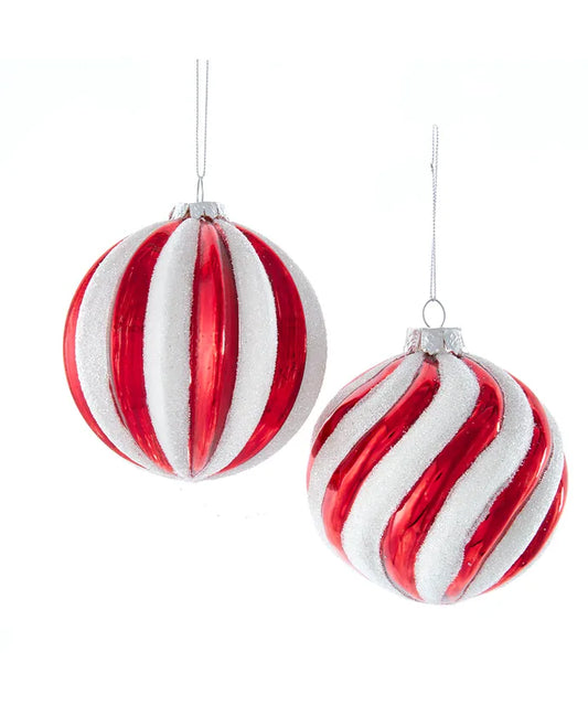 Glass Peppermint Stripe Ball Ornament