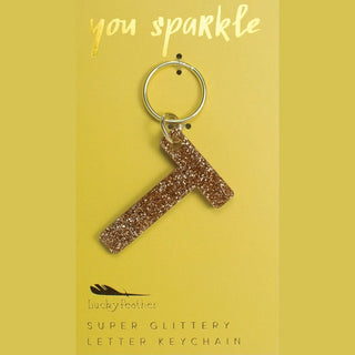 Gold Glitter Letter Keychain