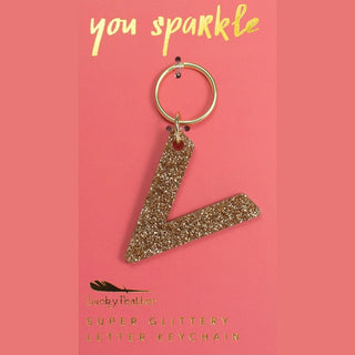 Gold Glitter Letter Keychain
