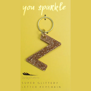 Gold Glitter Letter Keychain