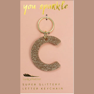 Gold Glitter Letter Keychain