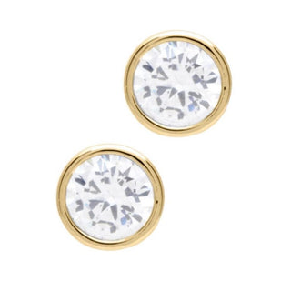 Gold Round Crystal Stud Earrings