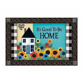 Good to be Home MatMate doormat with ornate metal border floral house design and gingham accents