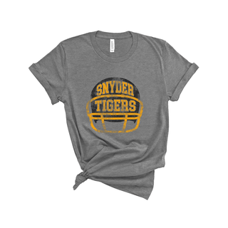 Gray heather Bella Canvas tee with Snyder Tigers football helmet graphic