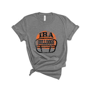 Gray heather Bella Canvas tee featuring IHA Bulldogs vintage football design