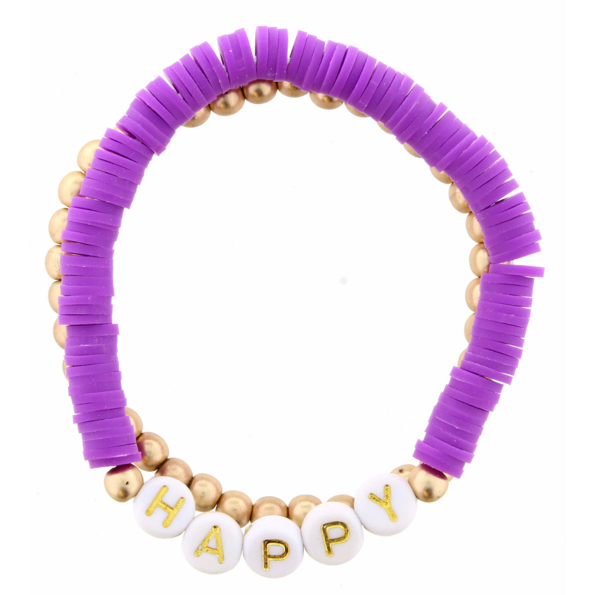 Kid's "Happy" Disc and Gold Bead Bracelet Set