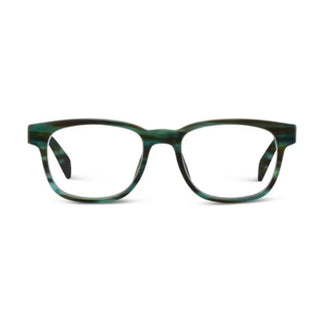 Kent marbled green and brown acetate square reading glasses with teal swirls