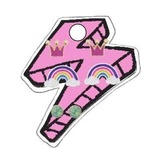 Jane Marie kids 3-piece earring set on pink lightning bolt card with purple crown, rainbow, and green marbled stud earrings