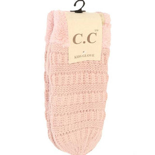 Light pink solid color kids mitten gloves with soft fluffy fuzzy cuff