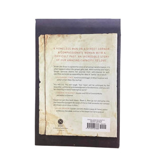 Kinda Like Grace paperback back cover navy background with red tagline about homeless man story