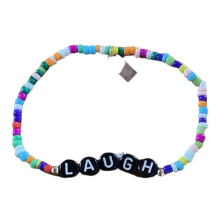 Canvas women's colorful glass bead stretch bracelet with black LAUGH letter beads