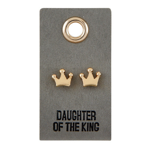 Leather tag crown earrings