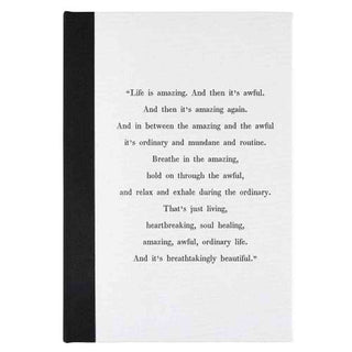 Life is Amazing Journal white textured cover with black serif quote text