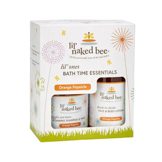 Lil' Naked Bee Orange Popsicle bath essentials gift set with foaming shampoo and body lotion