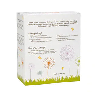 Naked Bee baby bath time essentials box back panel showing organic ingredients and clean label