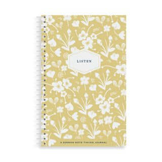 Muscadine Press Notebook Listen Sermon Notebook, Marigold Floral