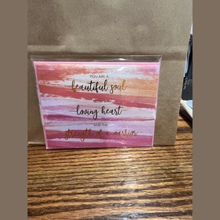 Pink watercolor gradient greeting card with gold foil inspirational quote in plastic sleeve