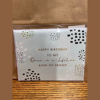 Abstract geometric birthday card for friend with mixed font gold foil lettering