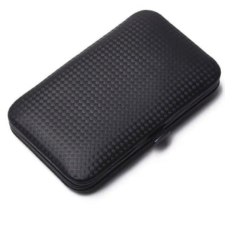 Closed Mad Man men's grooming kit case with carbon-fiber checkered pattern and side latch