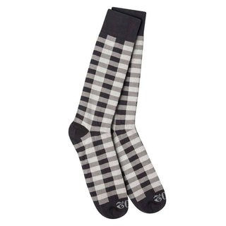 Men's black and white gingham check dress socks