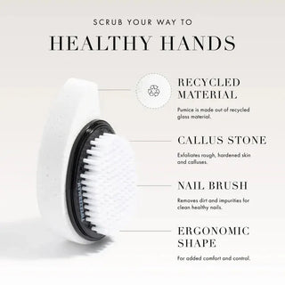 Tweezerman dual-sided nail brush and callus stone with ergonomic shape and recycled material