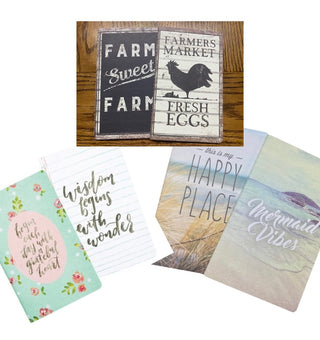 Notebook sets, farm, mermaid, and wisdom begins with wonder