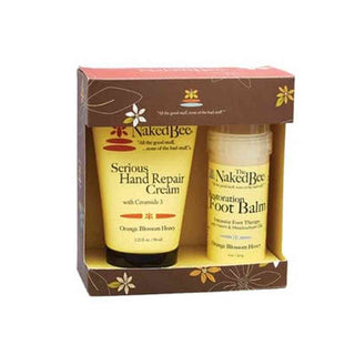 Orange Blossom Honey Hand & Feet Gift Set in brown floral box with hand repair cream and foot balm