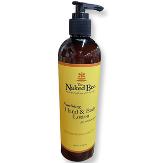 The Naked Bee Orange Blossom Honey Lotion in amber glass bottle with black pump