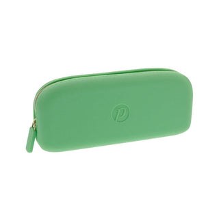 mint green silicone zippered eyewear pouch with gold zipper and embossed logo