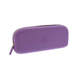 lavender purple silicone eyewear pouch featuring soft matte finish and gold hardware