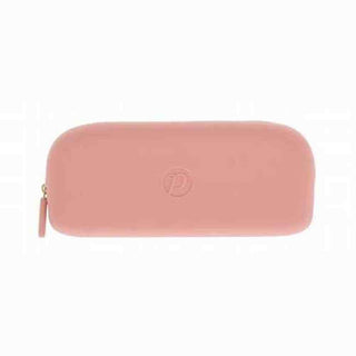 dusty rose pink silicone eyewear case flat lay showing clean design