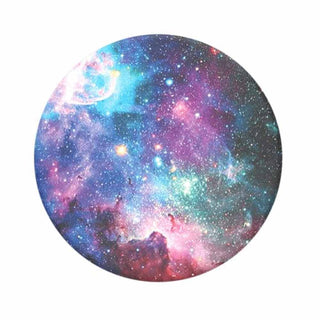 Blue nebula space print PopSockets phone grip with indigo cyan magenta swirls and star specks