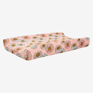 Posh Peanut Millie changing pad cover in pink daisy floral pattern with bamboo viscose texture