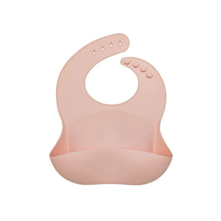 blush pink seamless silicone baby bib with ergonomic fit and reinforced snap closure