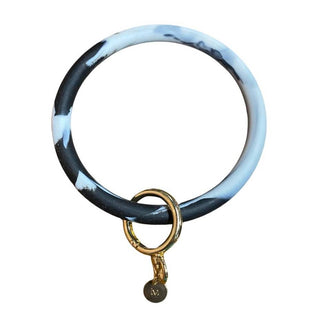 black light blue abstract marbled silicone bangle keychain with gold pendant