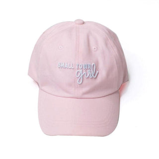 Light pink cotton baseball cap with Small Town Girl embroidered text
