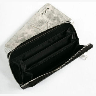 Open black star wallet with silver metallic finish showing card slots and nylon interior