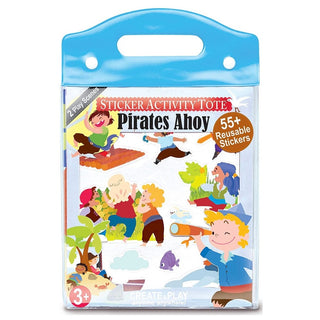 Pirates Ahoy Sticker Activity Tote with blue handle, 55+ reusable 3D pirate character stickers and 2 beach play scenes