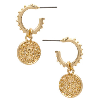 Textured Hoop Earrings With Coin Charm
